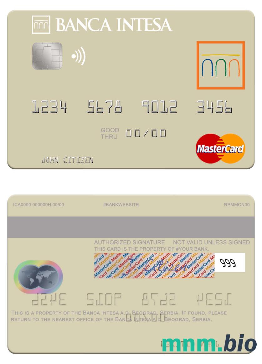 Serbia The Banca Intesa a.d. Beograd przykład karty mastercard w formacie PSD